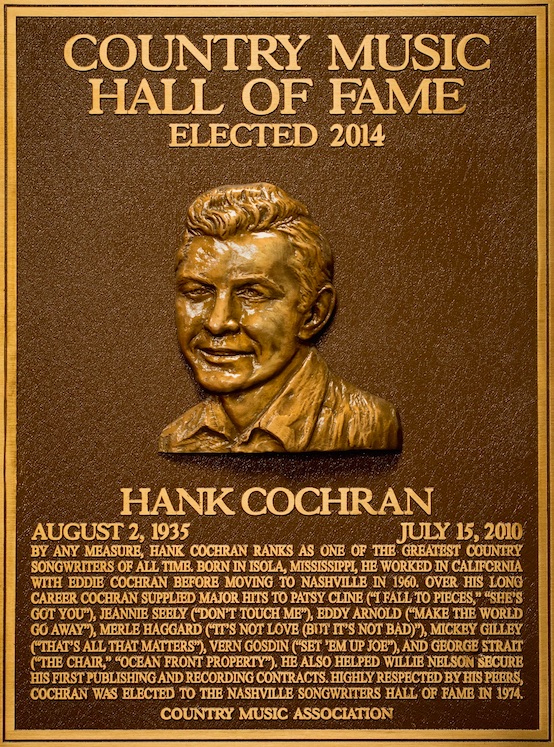 Hank Cochran's Country Music Hall of Fame plaque, elected 2014