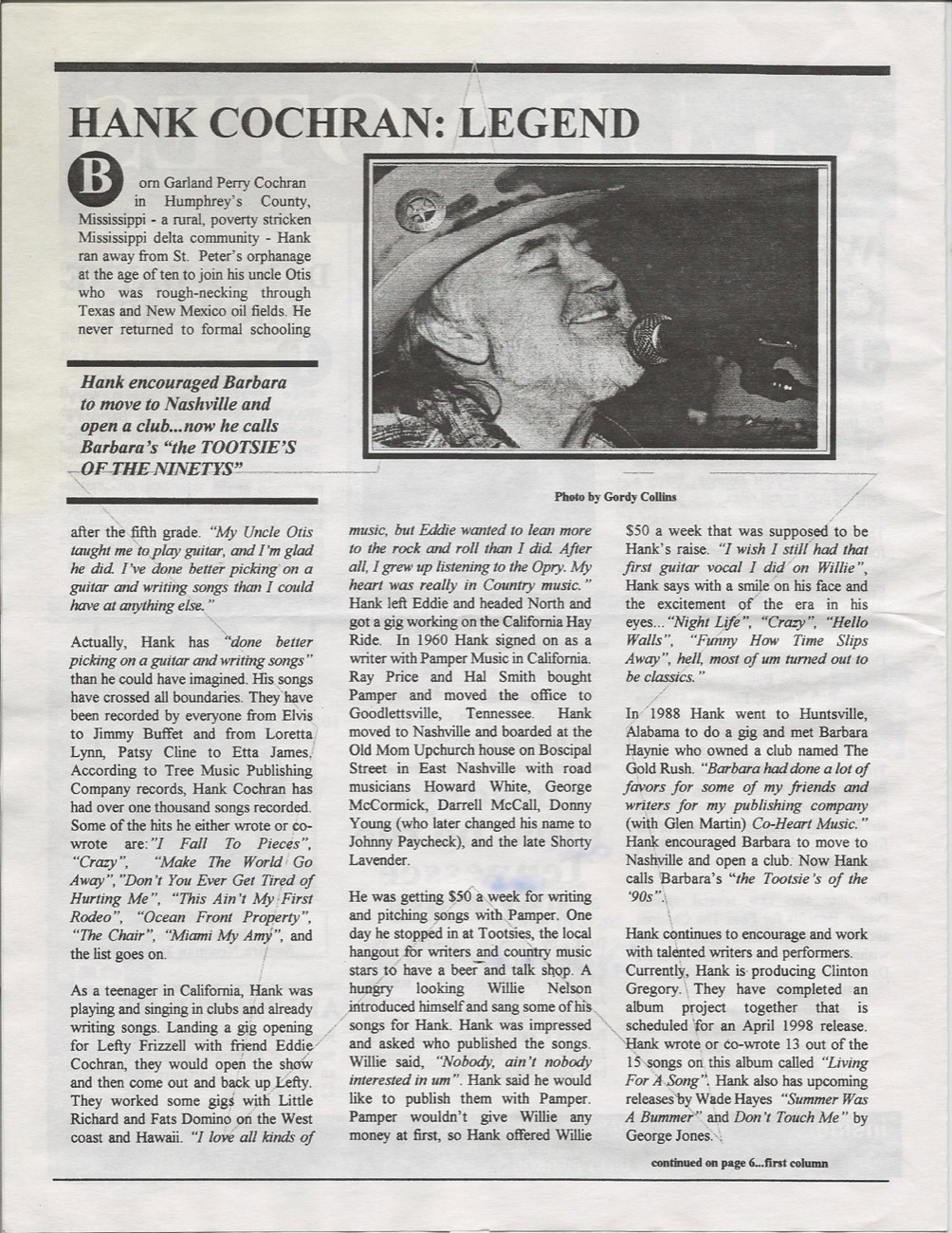 Scan of the Printer's Alley Club Notes article, page 1